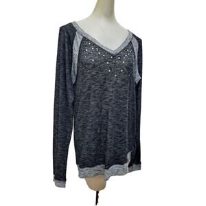 Maurices Women's Large V-Neck Blouse Gray with Sequins Long Sleeves
